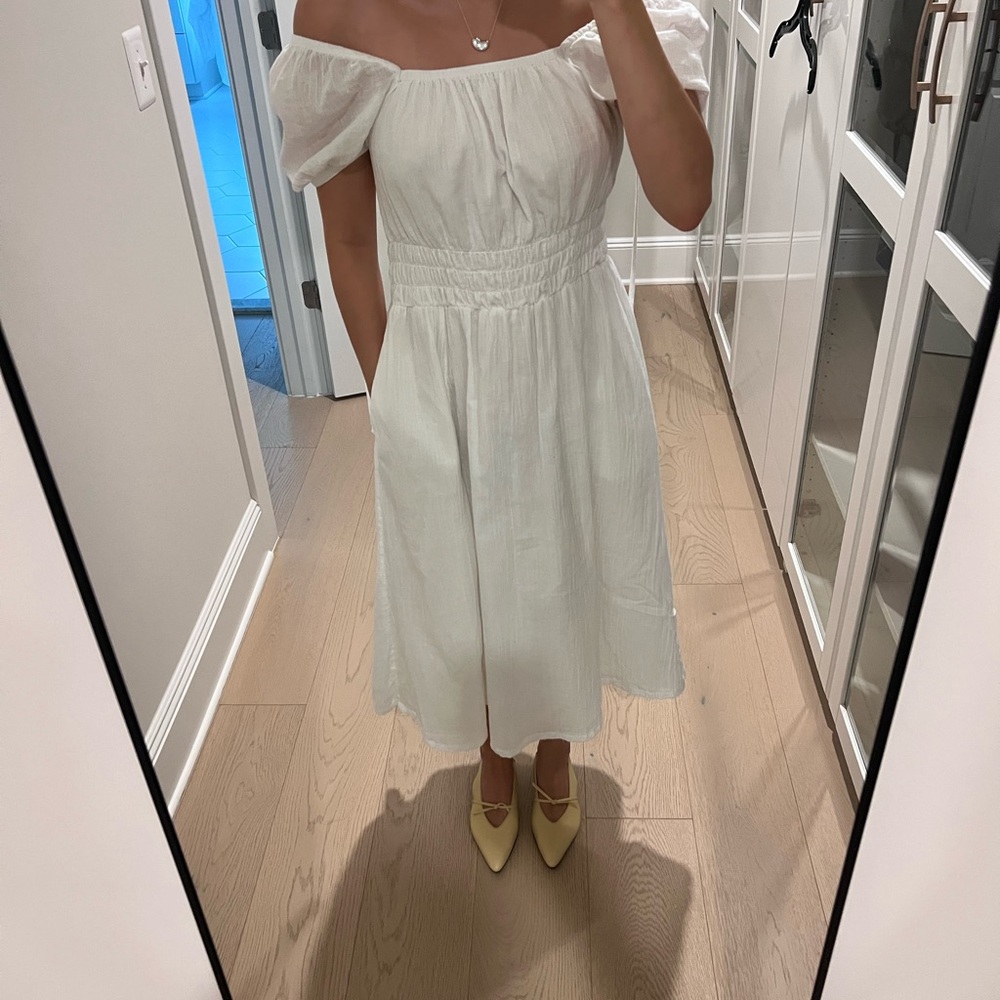 Melrose and Market Off-Shoulder White Midi Dress